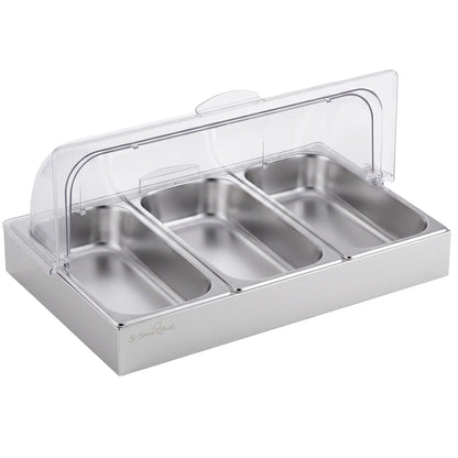 5-Star Chef 3 Pan Food Serving Display Stainless Steel with Clear Roll Top Cover - Image 9