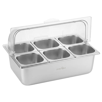 5-Star Chef 6 Pan Food Serving Display Stainless Steel Cooler Platter with Clear Roll Top Cover - Image 9