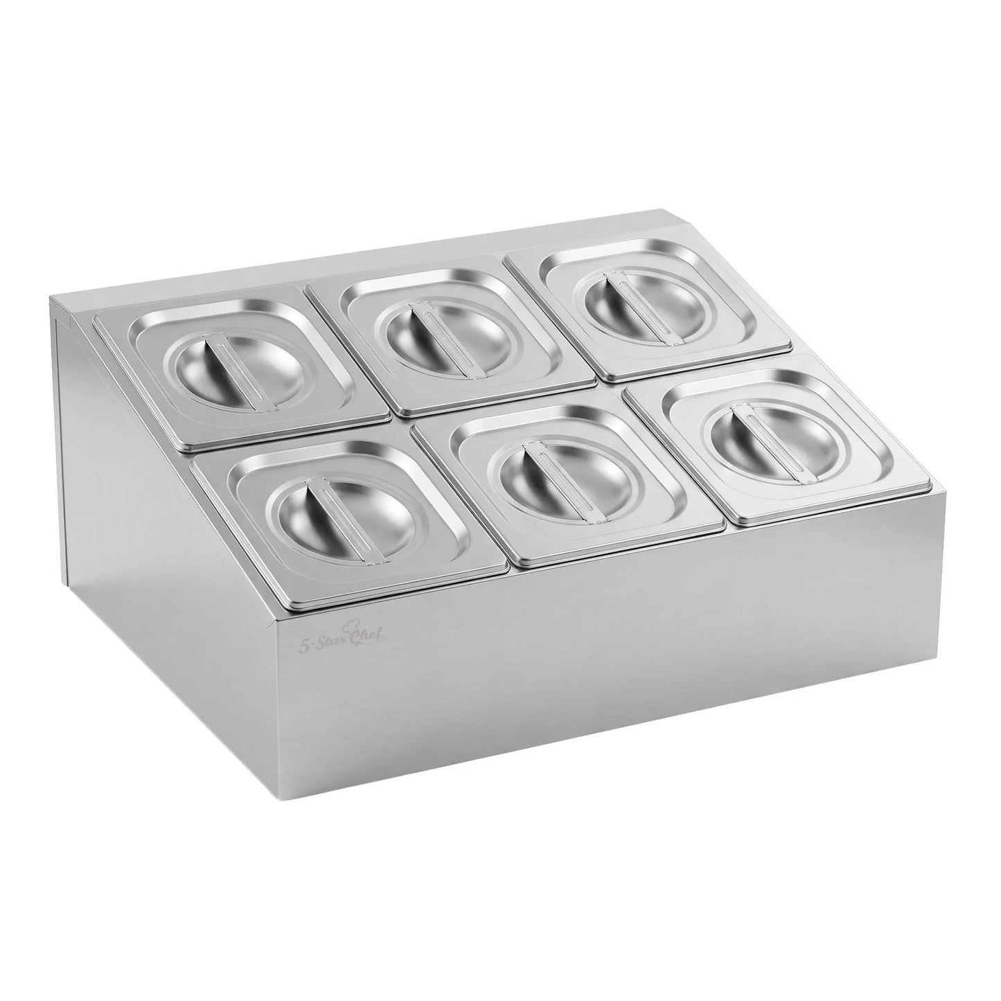5-Star Chef 6 Pan Food Serving Display Container Stainless Steel Food Container Lids - Image 3