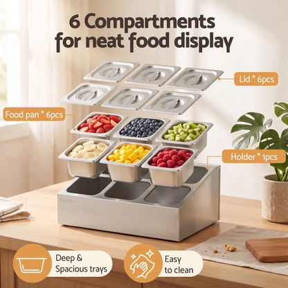 5-Star Chef 6 Pan Food Serving Display Container Stainless Steel Food Container Lids - Image 4