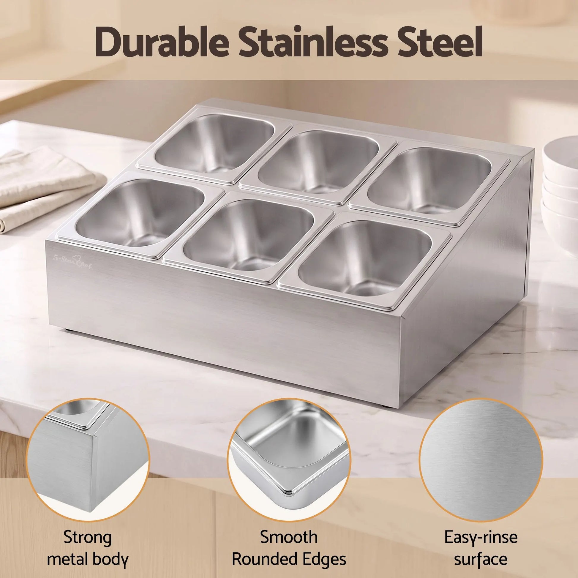 5-Star Chef 6 Pan Food Serving Display Container Stainless Steel Food Container Lids - Image 6
