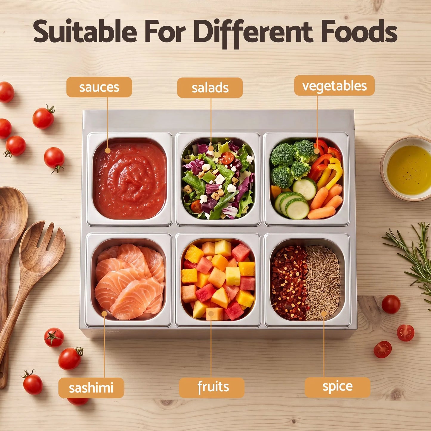 5-Star Chef 6 Pan Food Serving Display Container Stainless Steel Food Container Lids - Image 7