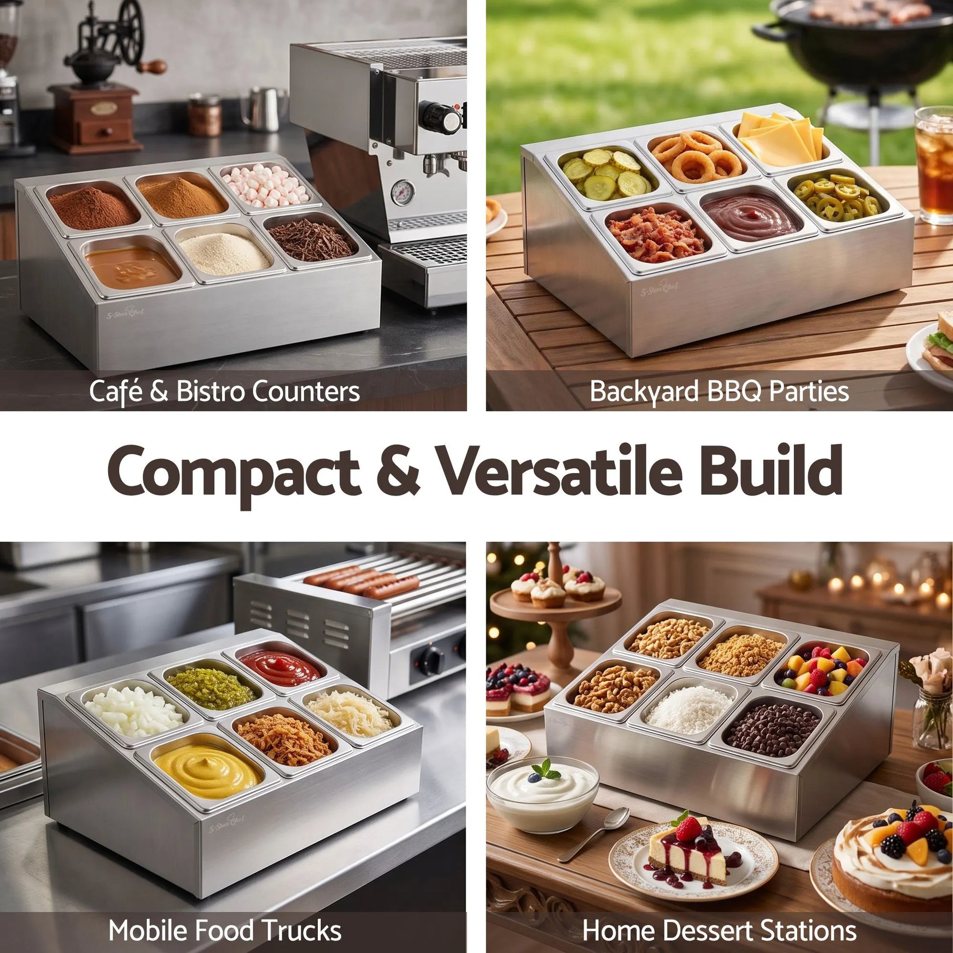 5-Star Chef 6 Pan Food Serving Display Container Stainless Steel Food Container Lids - Image 8