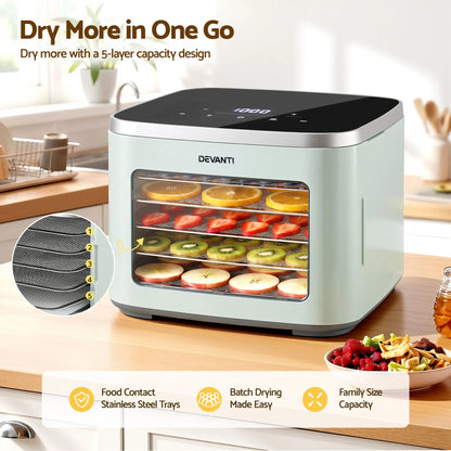 Devanti Food Dehydrator Machine 5 Tray Mini Fruit Dryer Maker Green - Image 4