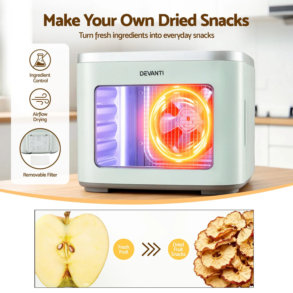Devanti Food Dehydrator Machine 5 Tray Mini Fruit Dryer Maker Green - Image 8