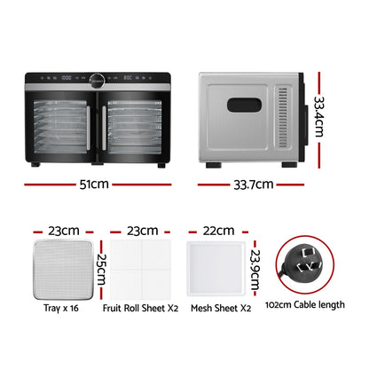Devanti 16 Trays Food Dehydrator Dual-Zone Stainless Steel - Image 2