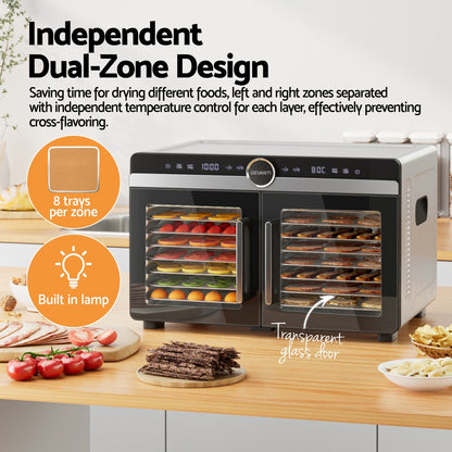 Devanti 16 Trays Food Dehydrator Dual-Zone Stainless Steel - Image 4