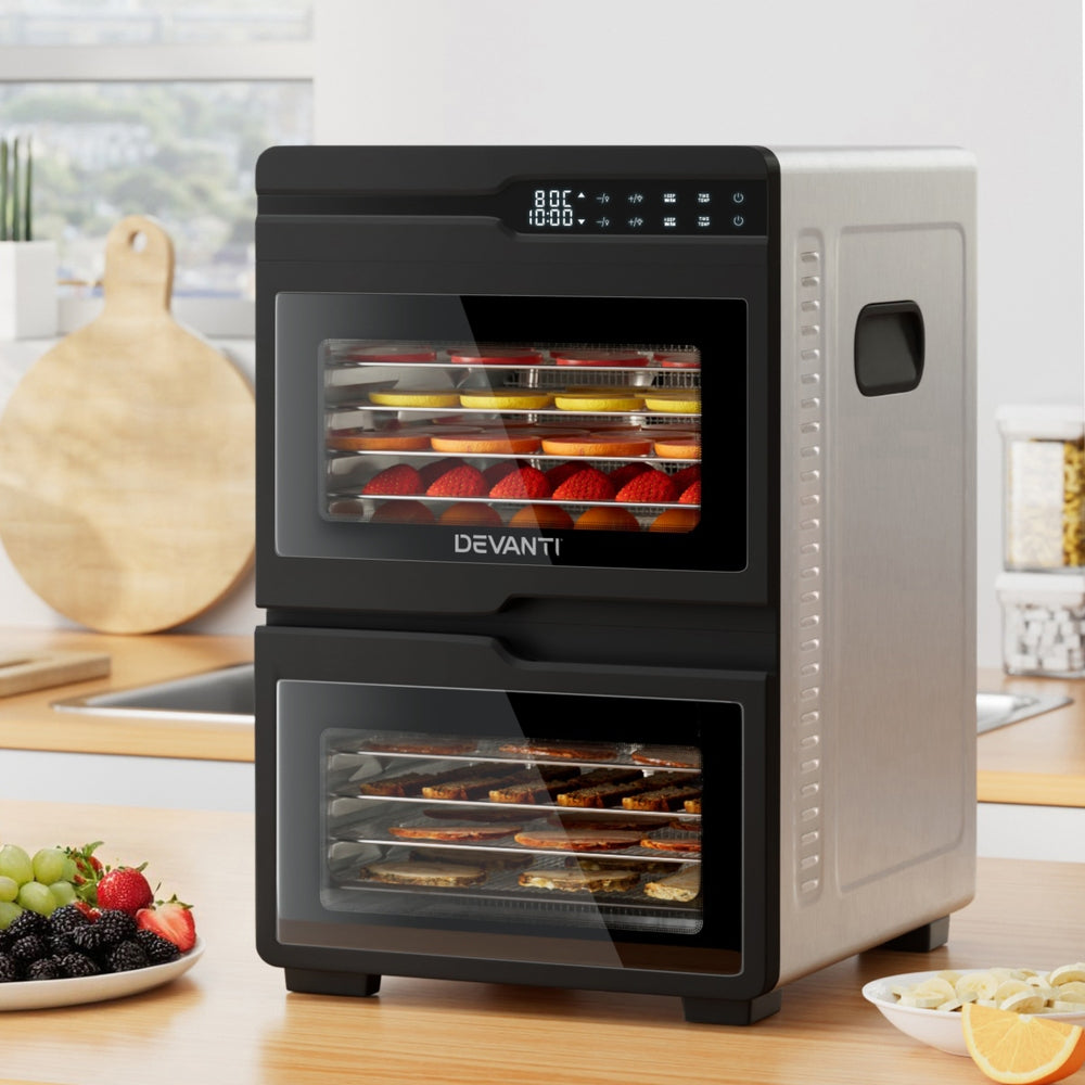 Devanti 12 Trays Food Dehydrator Dual-Zone Stainless Steel Fruit Jerky Dryer - Image 7
