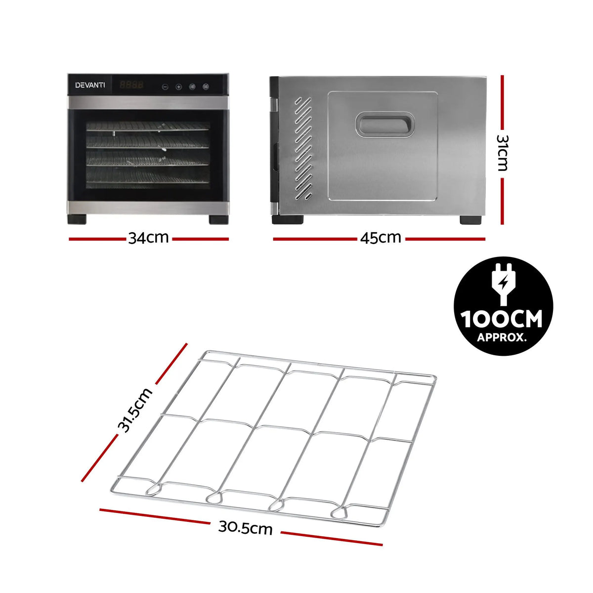 Devanti Food Dehydrator 6 Tray Fruit Dryer Jerky Maker With Stainless Steel Rack - Image 2