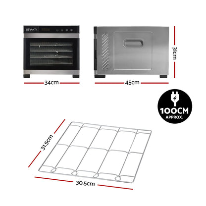 Devanti Food Dehydrator 6 Tray Fruit Dryer Jerky Maker With Stainless Steel Rack - Image 2