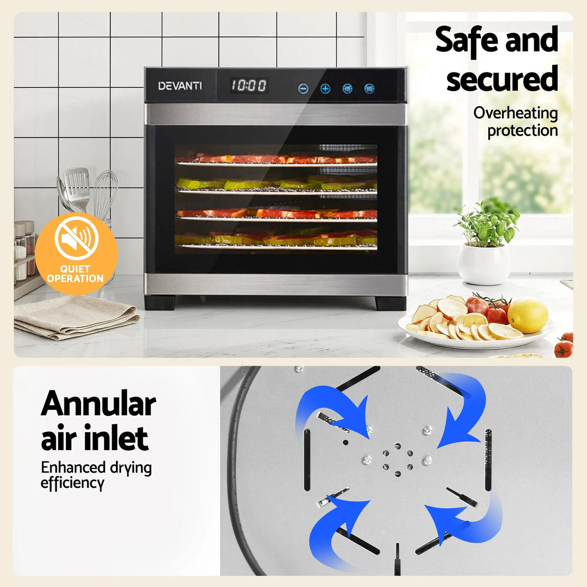 Devanti Food Dehydrator 6 Tray Fruit Dryer Jerky Maker With Stainless Steel Rack - Image 7