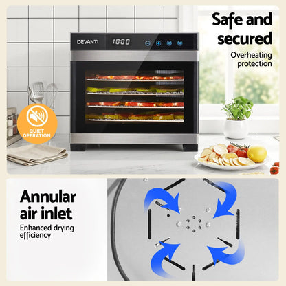 Devanti Food Dehydrator 6 Tray Fruit Dryer Jerky Maker With Stainless Steel Rack - Image 7