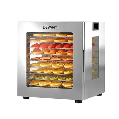 Devanti 10 Trays Food Dehydrator Stainless Steel Visible Glass Door 850W - Image 2