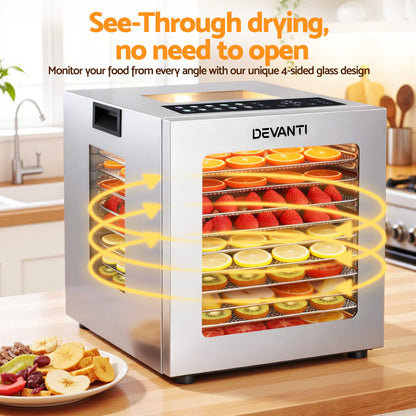 Devanti 10 Trays Food Dehydrator Stainless Steel Visible Glass Door 850W - Image 6