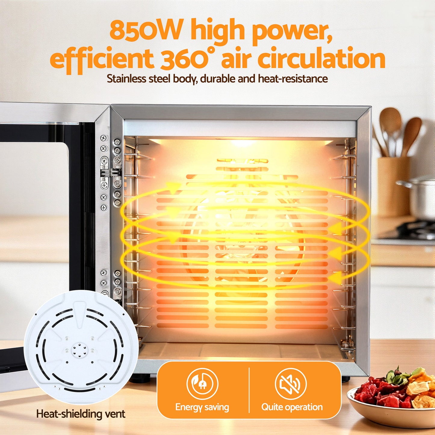 Devanti 10 Trays Food Dehydrator Stainless Steel Visible Glass Door 850W - Image 8