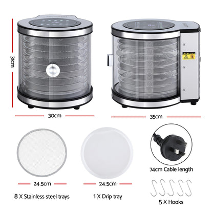Devanti 8 Trays Food Dehydrator Stainless Steel Auto-Rotate 10 Programs 700W - Image 2