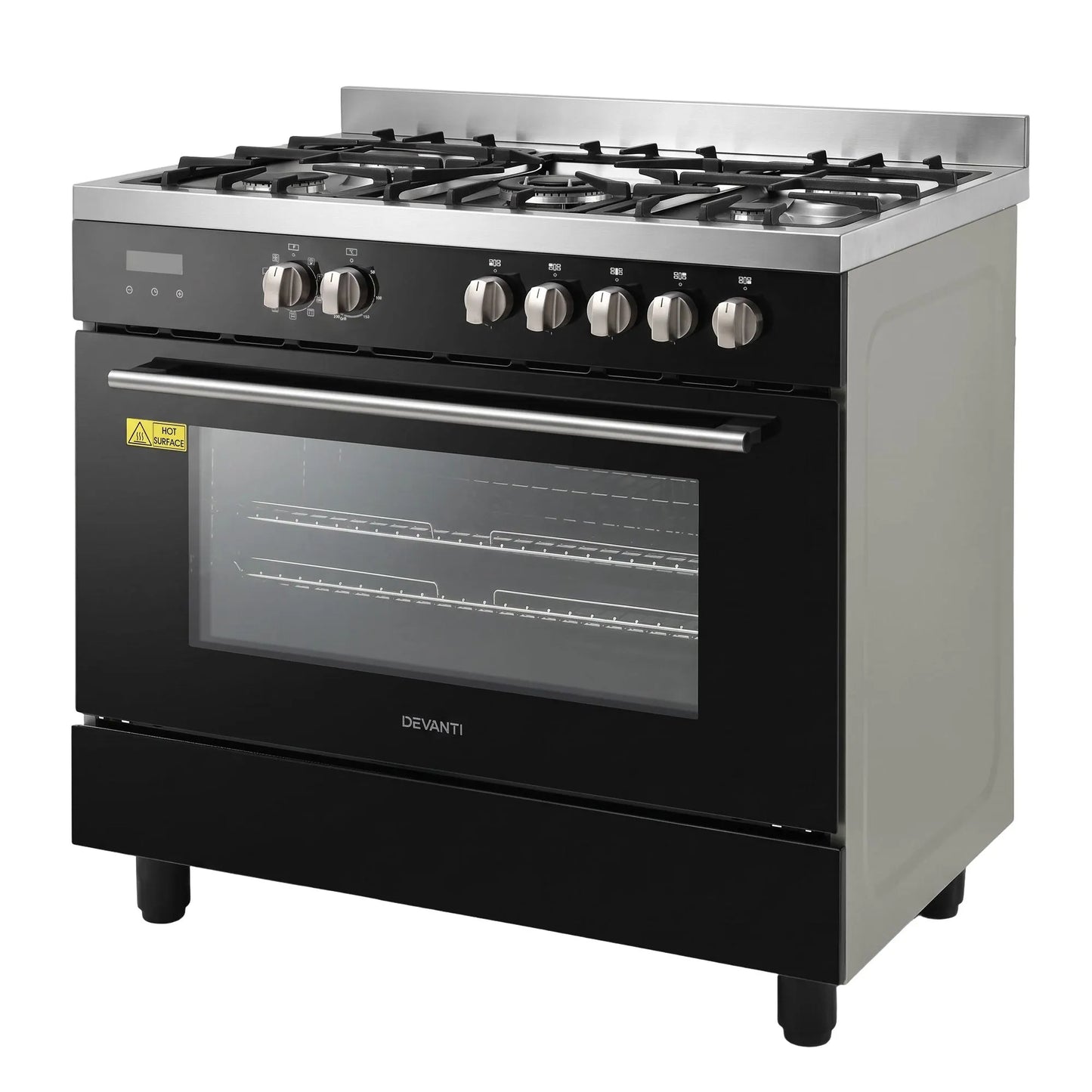 Devanti 90cm Dual Fuel Cooker Gas Cooktop Electric Oven 5 Burner - Image 3
