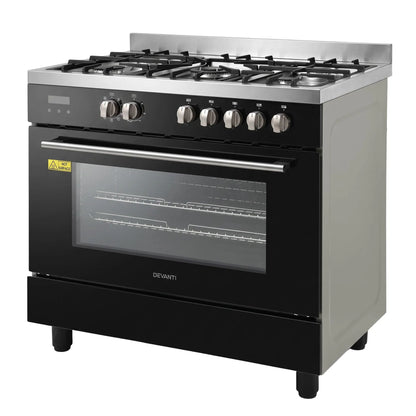 Devanti 90cm Dual Fuel Cooker Gas Cooktop Electric Oven 5 Burner - Image 3