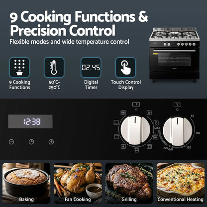 Devanti 90cm Dual Fuel Cooker Gas Cooktop Electric Oven 5 Burner - Image 6