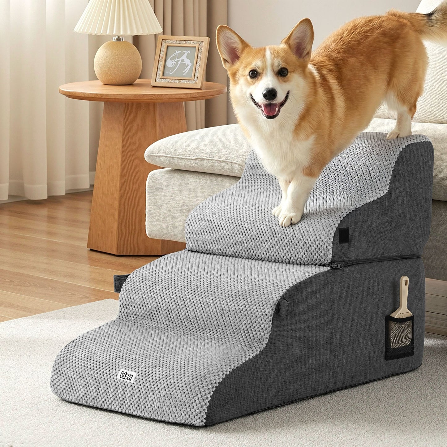 i.Pet Dog Stairs and Bed 2-in-1 Sofa Car Foam Non-Slip Washable Pet Stairs Indoor Grey - Image 9