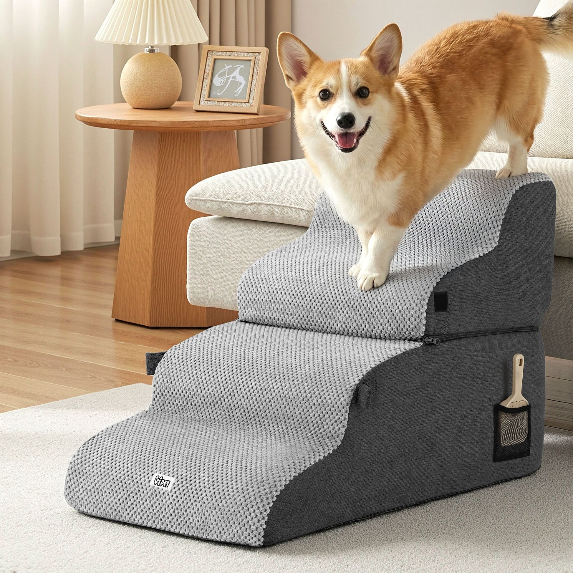 i.Pet Dog Stairs and Bed 2-in-1 Sofa Car Foam Non-Slip Washable Pet Stairs Indoor Grey - Image 9