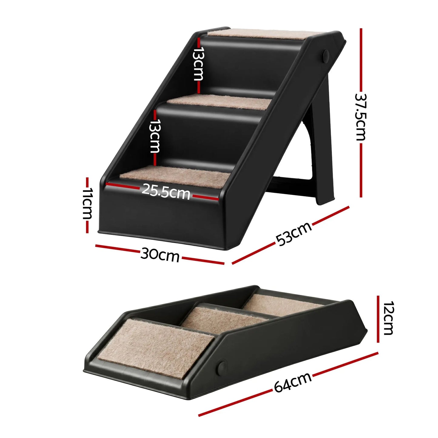 i.Pet Dog Ramp 3 Steps Pet Stairs For Bed Sofa Car Foldable Portable Ladder Black - Image 3