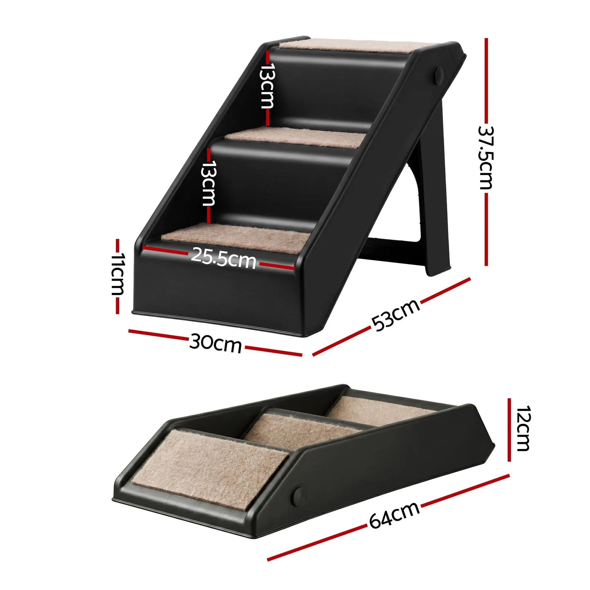 i.Pet Dog Ramp 3 Steps Pet Stairs For Bed Sofa Car Foldable Portable Ladder Black - Image 3