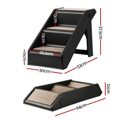 i.Pet Dog Ramp 3 Steps Pet Stairs For Bed Sofa Car Foldable Portable Ladder Black - Image 3