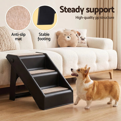 i.Pet Dog Ramp 3 Steps Pet Stairs For Bed Sofa Car Foldable Portable Ladder Black - Image 5