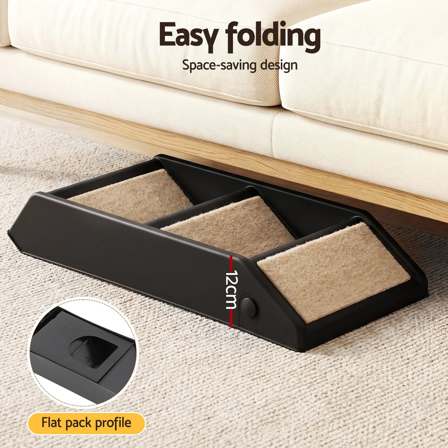i.Pet Dog Ramp 3 Steps Pet Stairs For Bed Sofa Car Foldable Portable Ladder Black - Image 7
