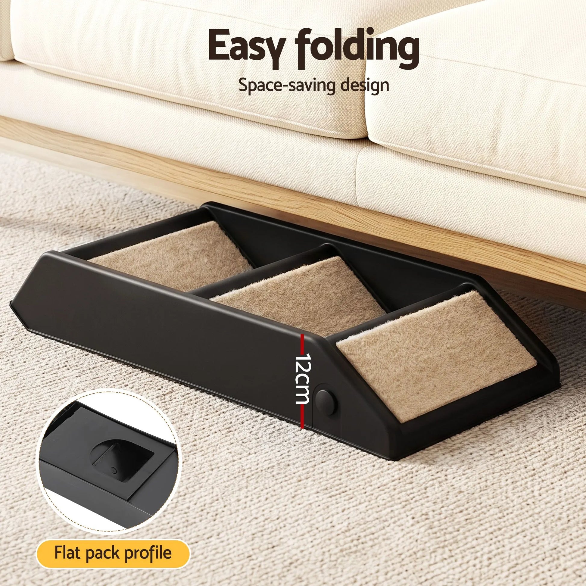i.Pet Dog Ramp 3 Steps Pet Stairs For Bed Sofa Car Foldable Portable Ladder Black - Image 7