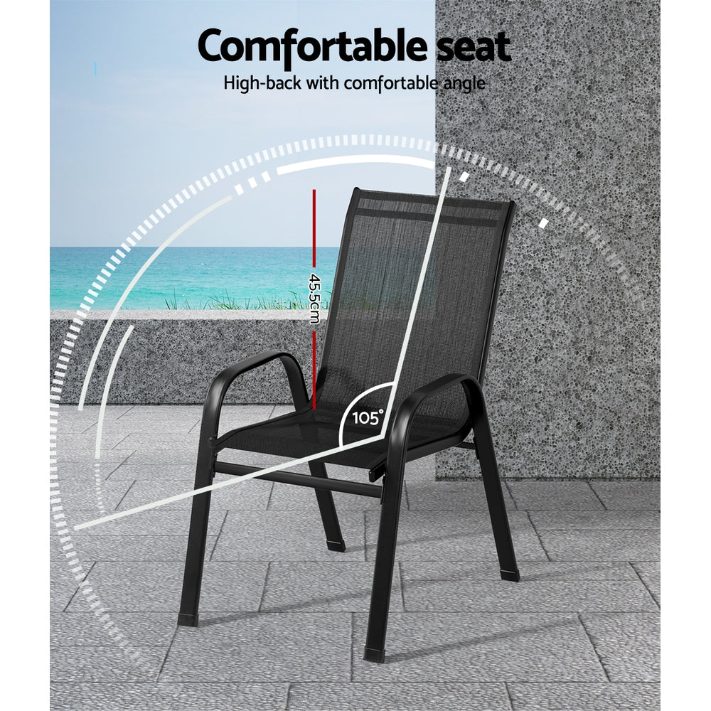 Gardeon 6PC Outdoor Dining Chairs Stackable Lounge Chair Patio Furniture Black - Image 4