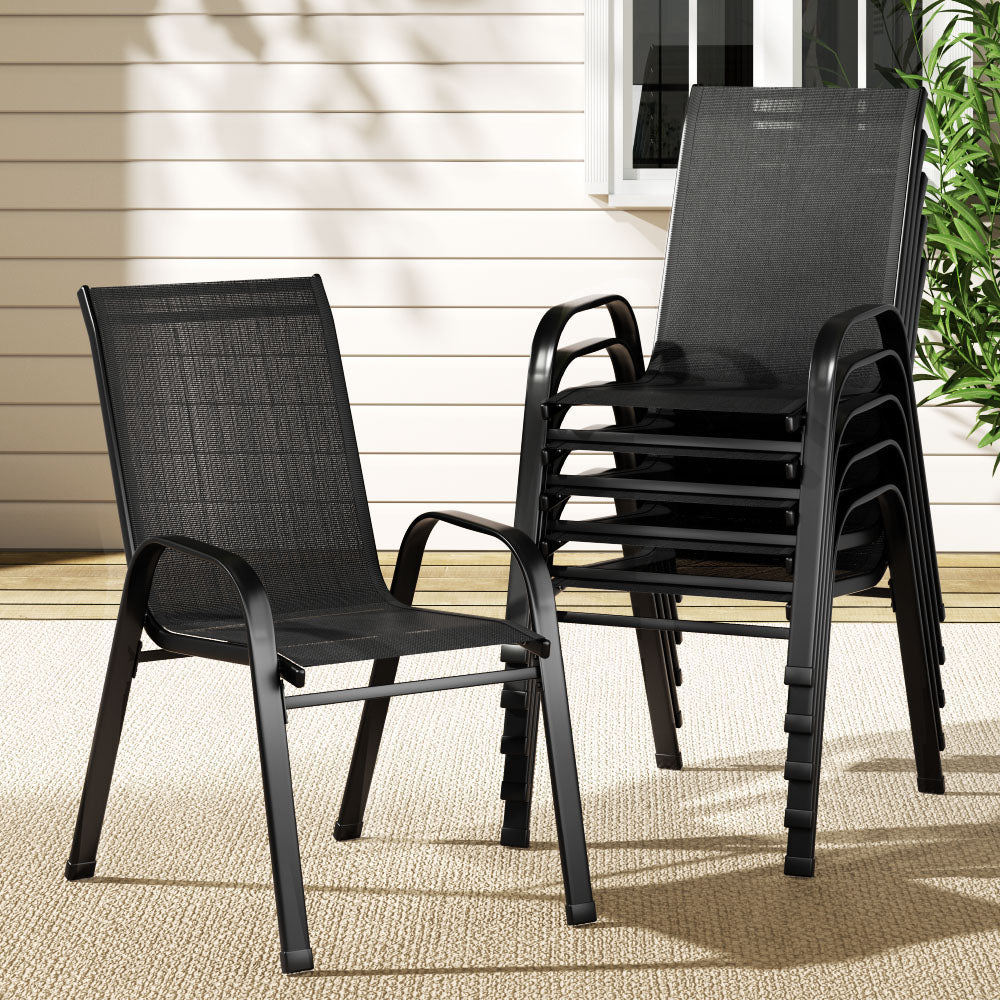 Gardeon 6PC Outdoor Dining Chairs Stackable Lounge Chair Patio Furniture Black - Image 7