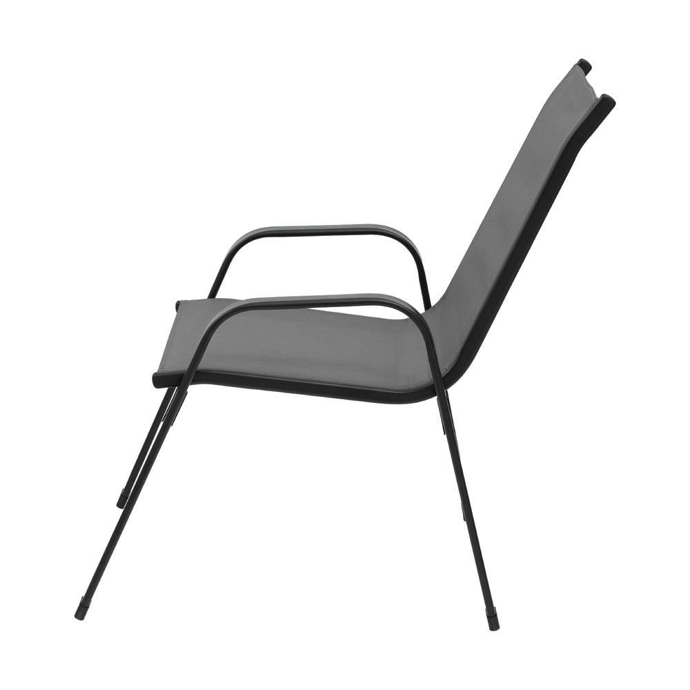 Gardeon 2PC Outdoor Dining Chairs Stackable Lounge Chair Patio Furniture Grey - Image 3