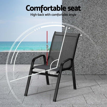Gardeon 2PC Outdoor Dining Chairs Stackable Lounge Chair Patio Furniture Grey - Image 5