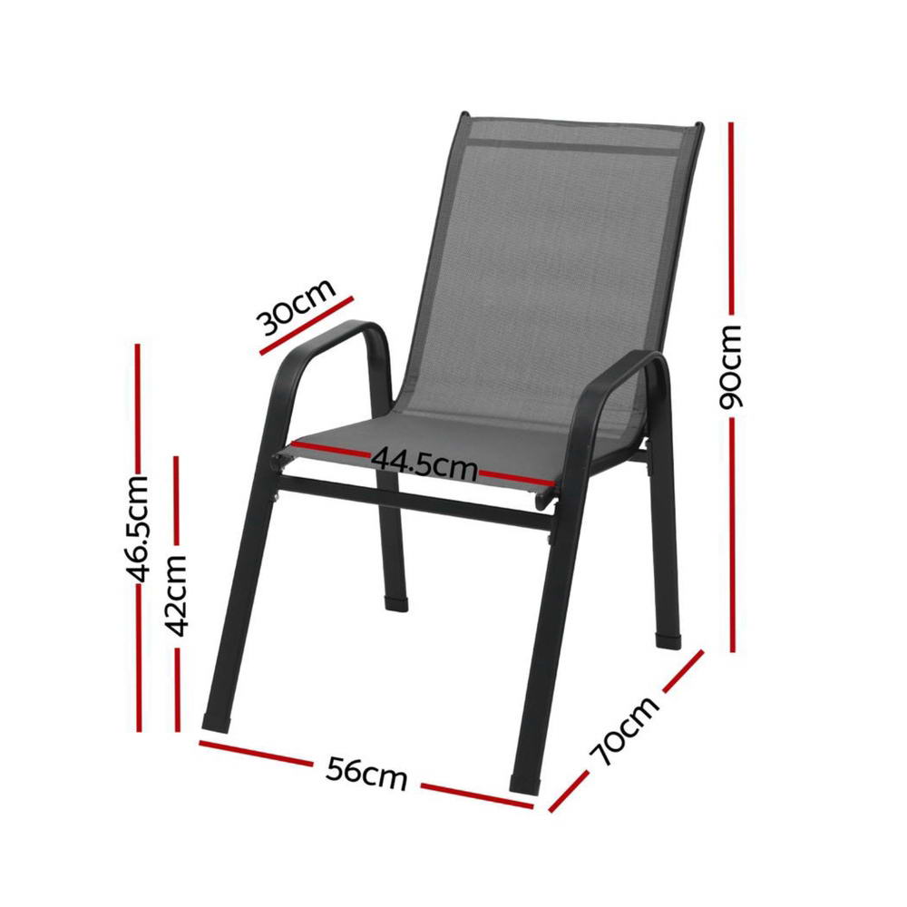 Gardeon 4PC Outdoor Dining Chairs Stackable Lounge Chair Patio Furniture Grey - Image 2