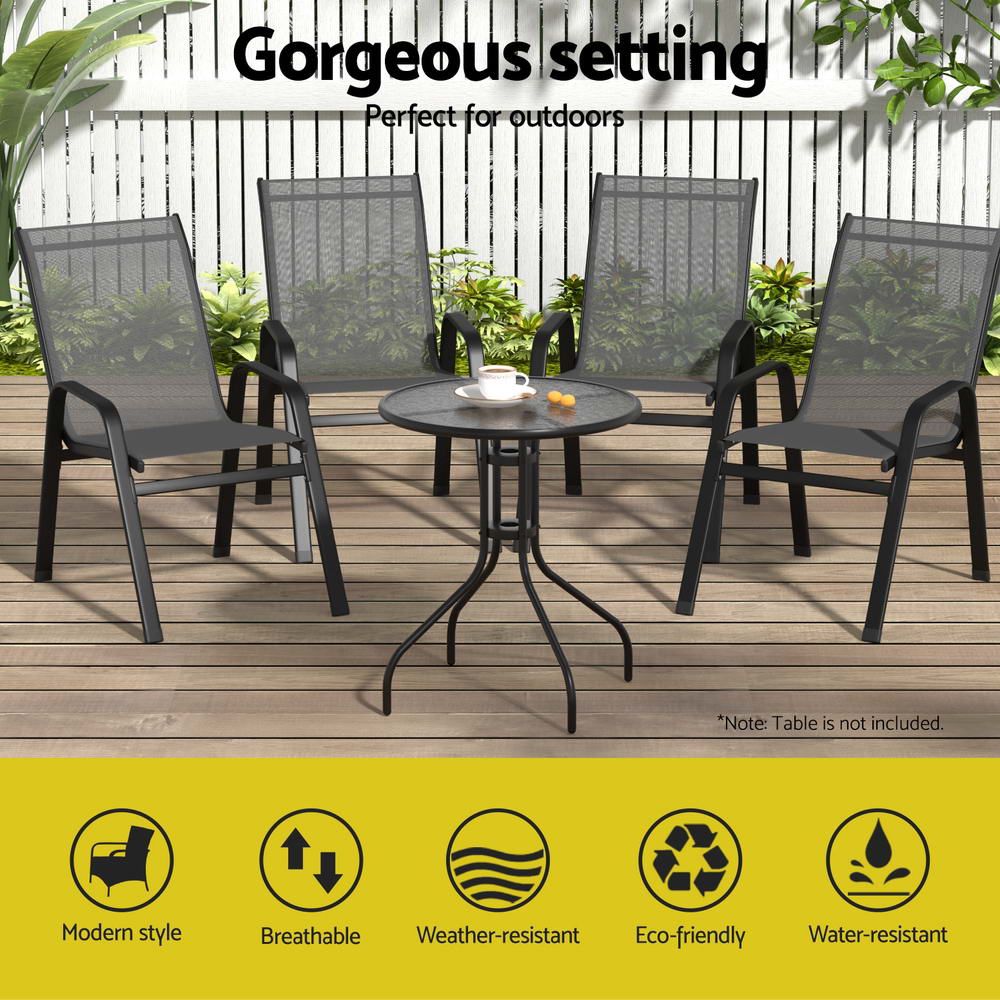 Gardeon 4PC Outdoor Dining Chairs Stackable Lounge Chair Patio Furniture Grey - Image 4