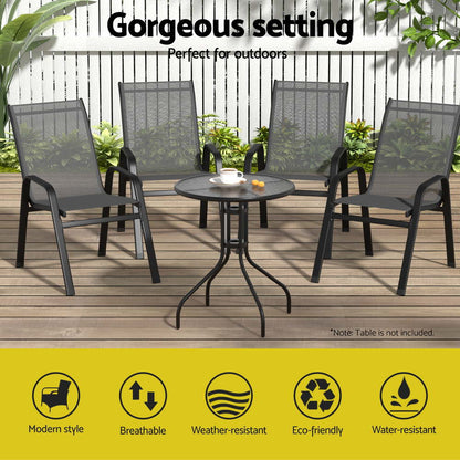 Gardeon 4PC Outdoor Dining Chairs Stackable Lounge Chair Patio Furniture Grey - Image 4