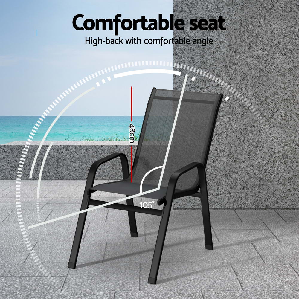 Gardeon 4PC Outdoor Dining Chairs Stackable Lounge Chair Patio Furniture Grey - Image 5