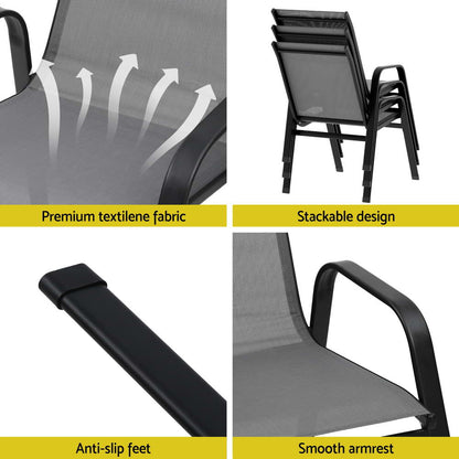 Gardeon 4PC Outdoor Dining Chairs Stackable Lounge Chair Patio Furniture Grey - Image 6