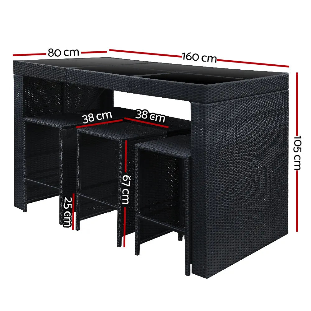 Gardeon 7-Piece Outdoor Bar Set Dining Table Stools Wicker Patio Setting - Image 2