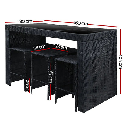 Gardeon 7-Piece Outdoor Bar Set Dining Table Stools Wicker Patio Setting - Image 2