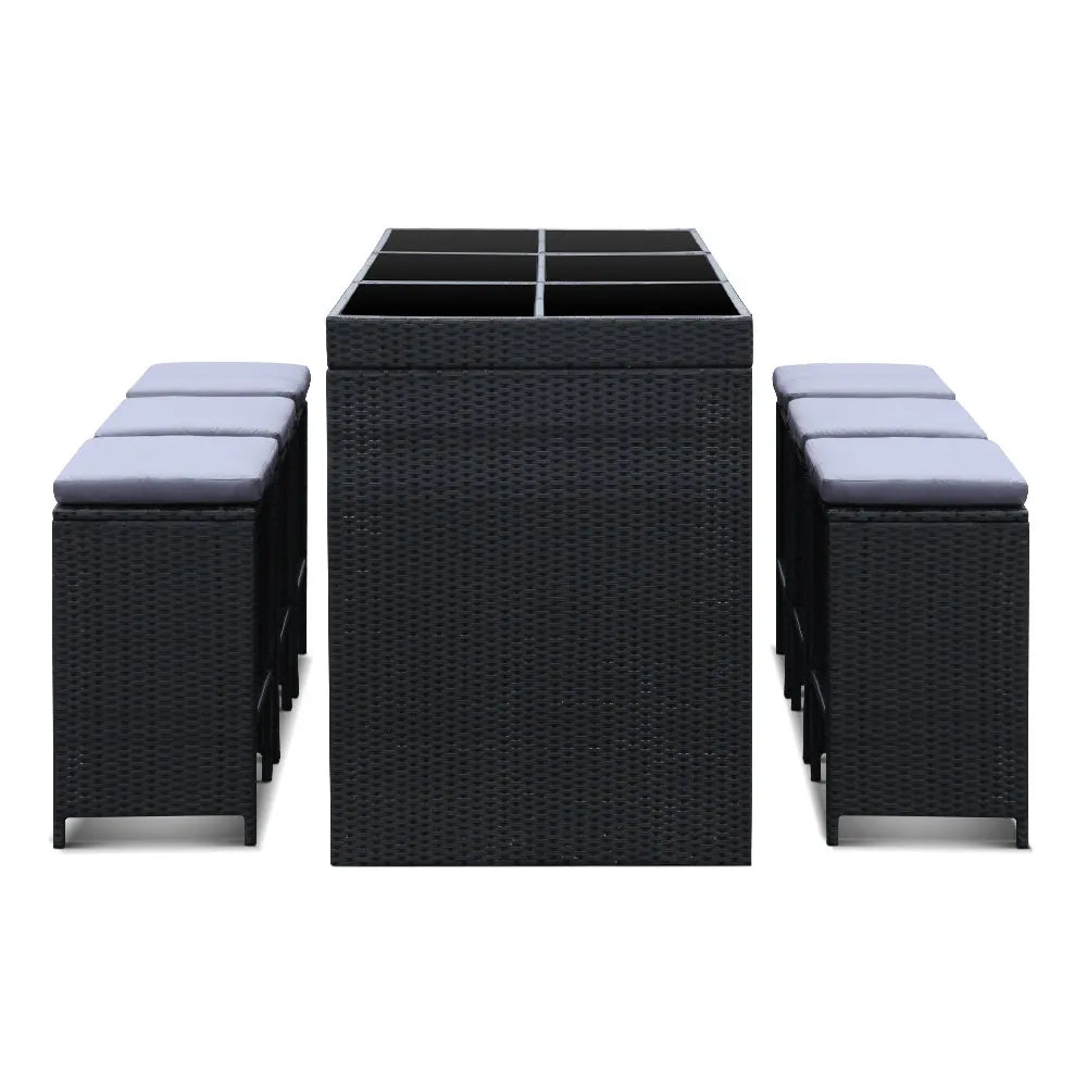 Gardeon 7-Piece Outdoor Bar Set Dining Table Stools Wicker Patio Setting - Image 3