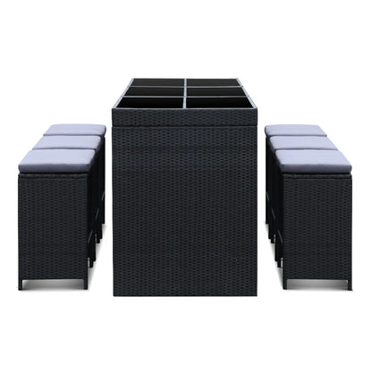 Gardeon 7-Piece Outdoor Bar Set Dining Table Stools Wicker Patio Setting - Image 3