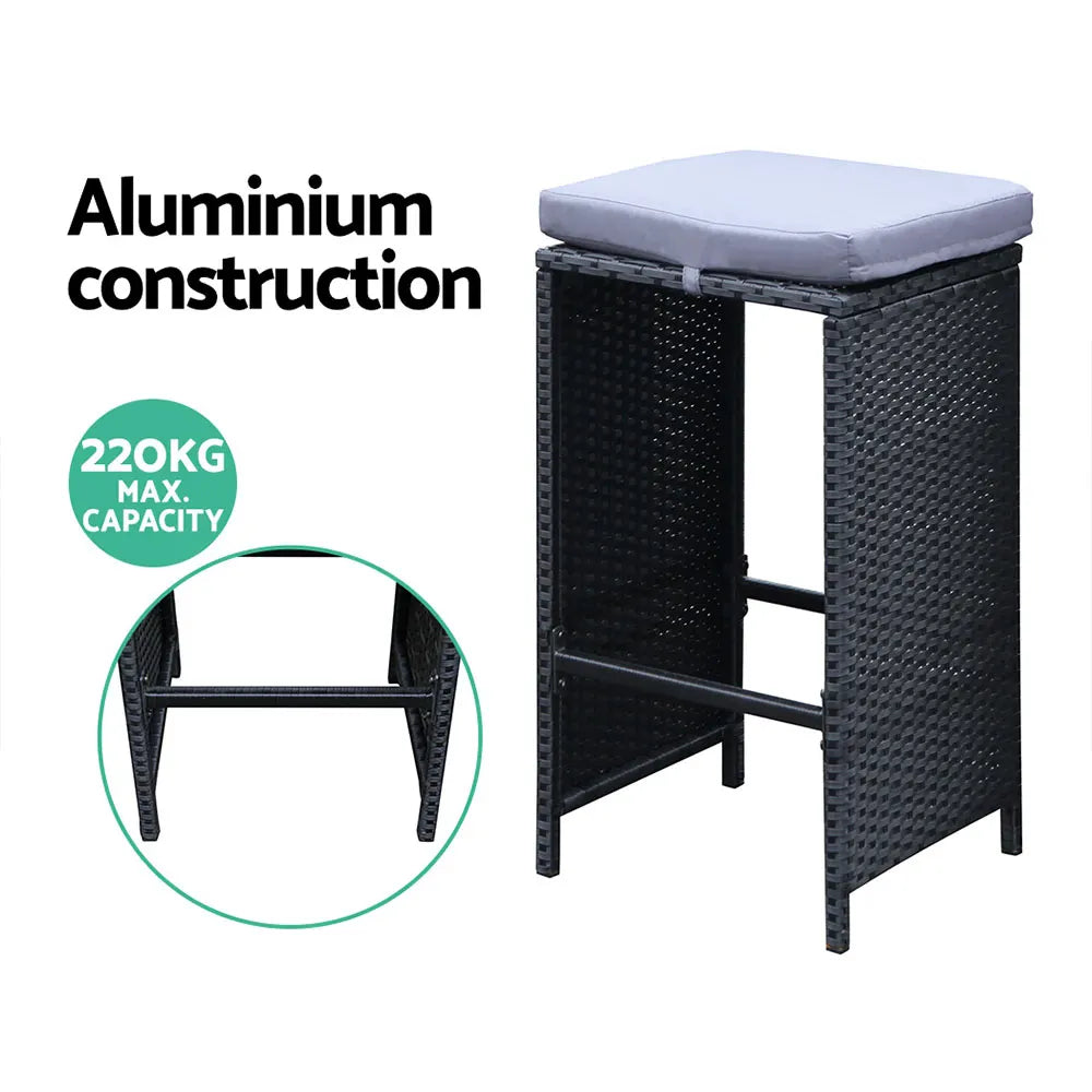 Gardeon 7-Piece Outdoor Bar Set Dining Table Stools Wicker Patio Setting - Image 6