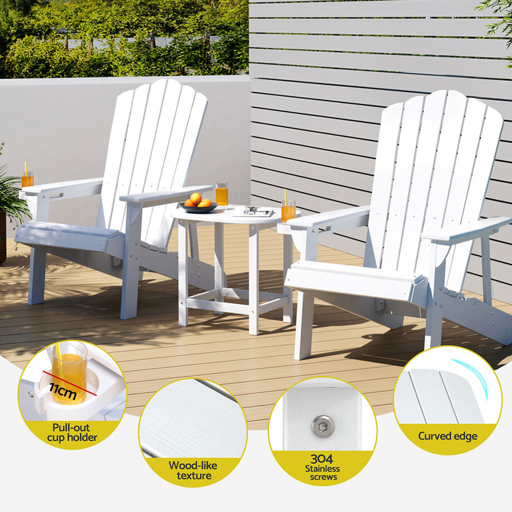 Gardeon Outdoor Table and Chairs HDPE Adirondack Beach Chair Sun Lounge Patio Furniture Garden White - Image 5