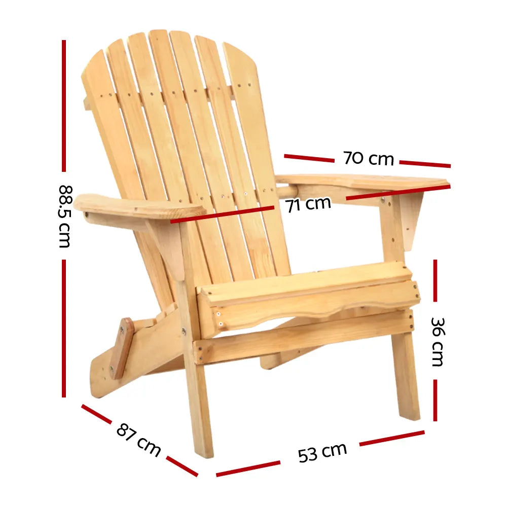 Gardeon Adirondack Outdoor Chairs Wooden Beach Chair Patio Furniture Garden Natural - Image 2