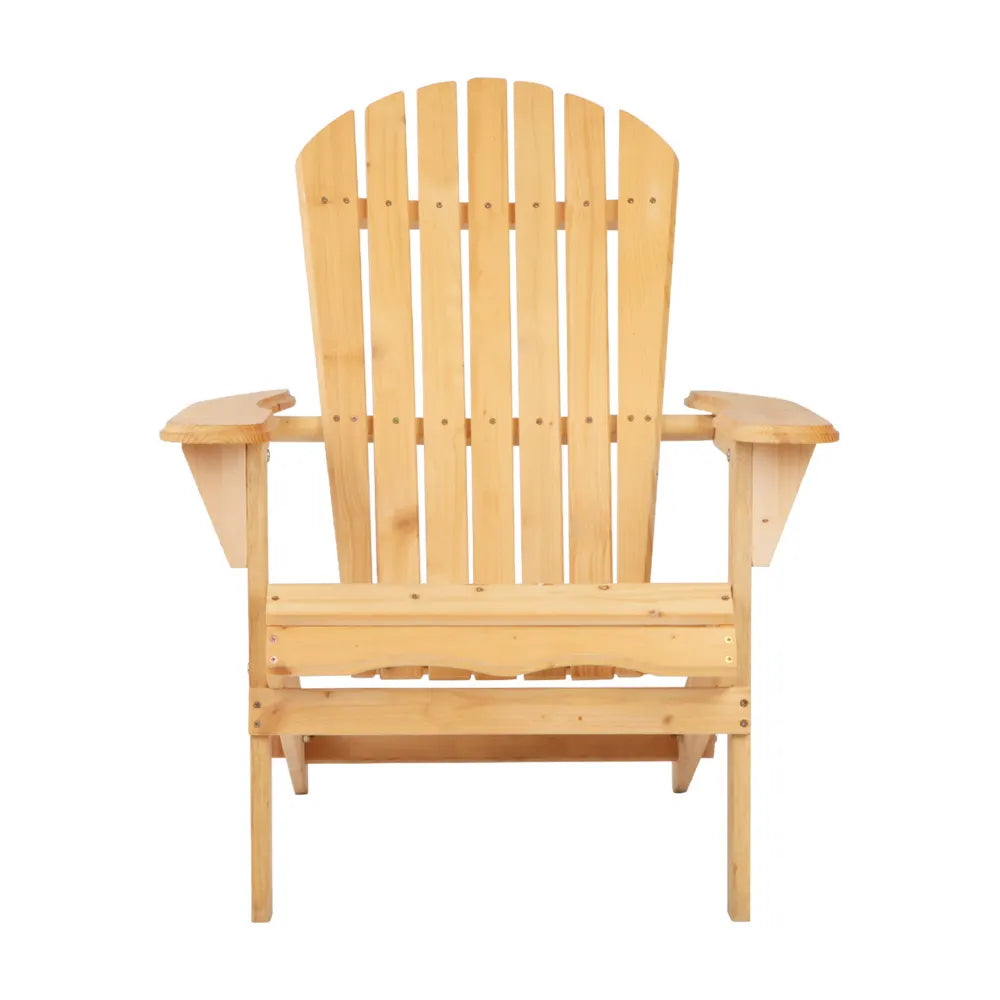 Gardeon Adirondack Outdoor Chairs Wooden Beach Chair Patio Furniture Garden Natural - Image 3