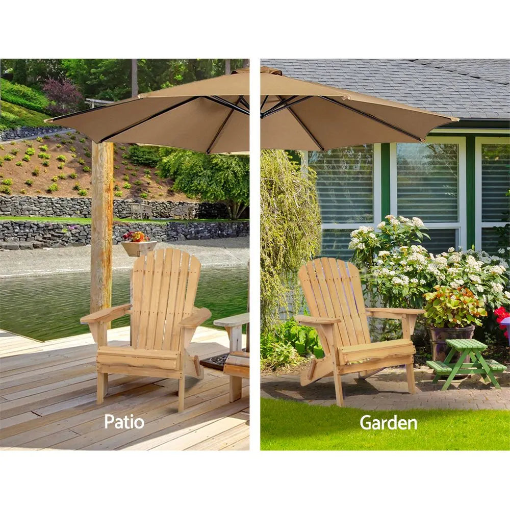 Gardeon Adirondack Outdoor Chairs Wooden Beach Chair Patio Furniture Garden Natural - Image 5