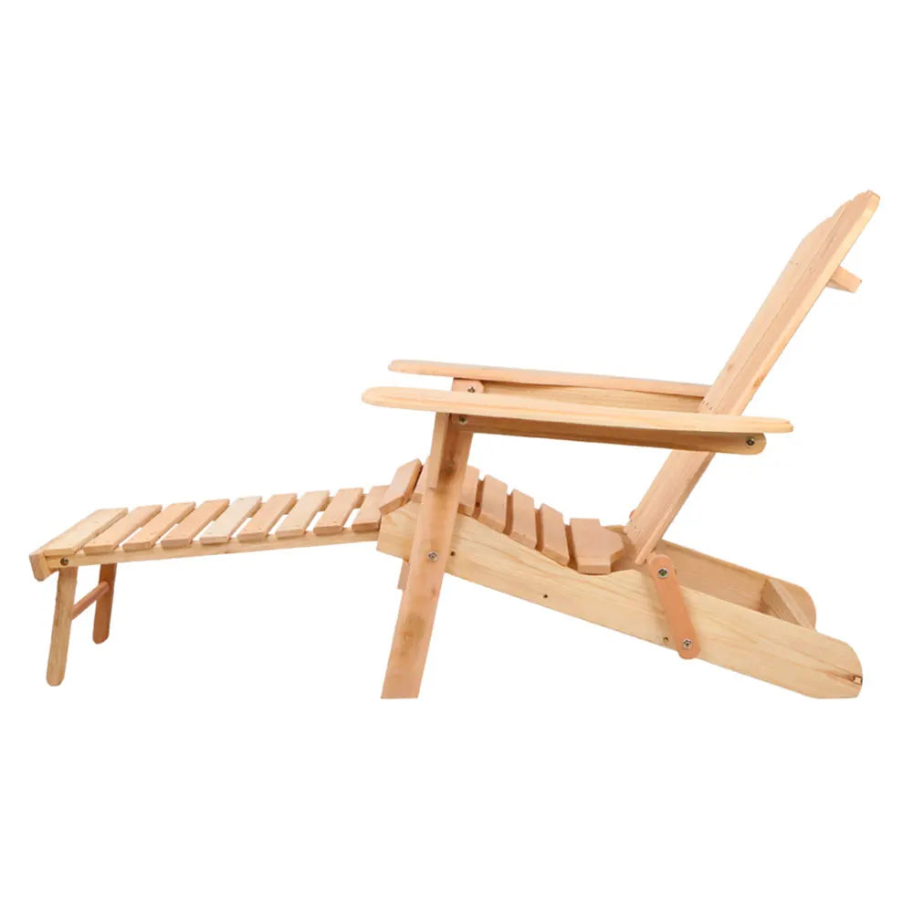 Gardeon 3PC Adirondack Outdoor Table and Chairs? Wooden Sun Lounge Beach Patio Natural - Image 4
